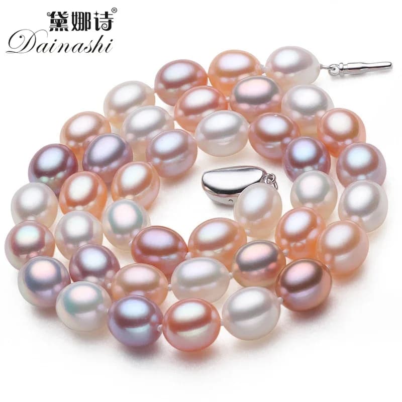 Dainashi Beautiful Real 925 Sterling Silver Pearl Necklace,Natural Freshwater Pearl,45cm Length,Fine Jewelry Women Necklace