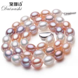 Dainashi Beautiful Real 925 Sterling Silver Pearl Necklace,Natural Freshwater Pearl,45cm Length,Fine Jewelry Women Necklace