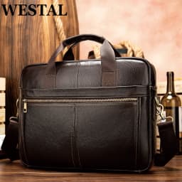 WESTAL Men's Briefcases Messenger Bag Men's Genuine Leather 14'' Laptop Bag Man Leather Office Business Bags for Document 8572