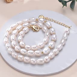 Natural Freshwater Pearls Rice Shape Multicolored Necklace Golden Beads S925 Sterling Silver Chain Fine Jewelry Gifts for Women