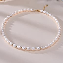 Natural Freshwater Pearls Rice Shape Multicolored Necklace Golden Beads S925 Sterling Silver Chain Fine Jewelry Gifts for Women