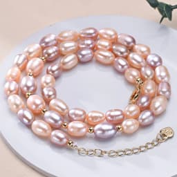 Natural Freshwater Pearls Rice Shape Multicolored Necklace Golden Beads S925 Sterling Silver Chain Fine Jewelry Gifts for Women