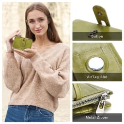 Oil Leather Women Wallets Short Card Holder Anti-lost Airtag Case Hasp Zipper Coin Purse Ladies Wallets Rfid Money Bag Mini