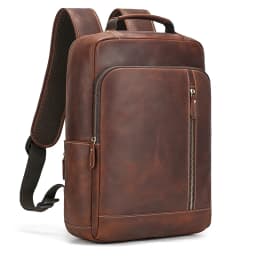 Men's Crazy Horse Leather Backpack 15.6" Laptop Cow Leather Daypack Large Capacity Male Travel Backpack With USB Cable