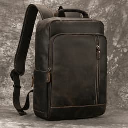 Men's Crazy Horse Leather Backpack 15.6" Laptop Cow Leather Daypack Large Capacity Male Travel Backpack With USB Cable
