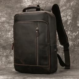 Men's Crazy Horse Leather Backpack 15.6" Laptop Cow Leather Daypack Large Capacity Male Travel Backpack With USB Cable