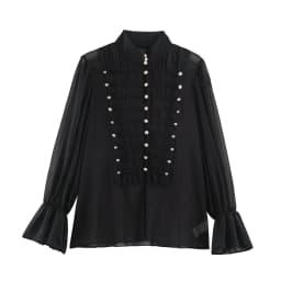 2026 Summer Women's Vintage Chinese Knotted Button UP Long Flare Sleeve Shirts Lady Elegant Loose Ruffles Stand Collar Blouses