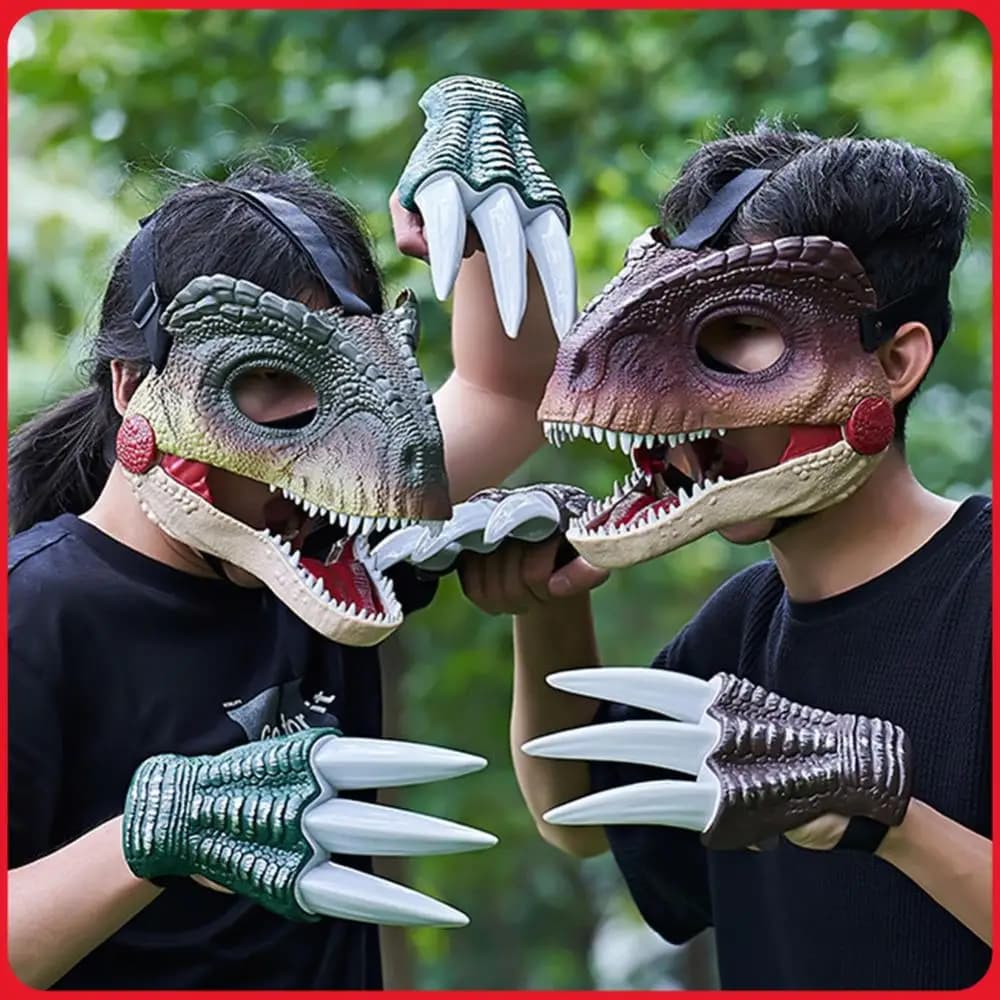 Moving Jaw Dino Mask with Dinosaur Scream Lifelike Dinosaur Mask Headwear Raptor Dinosaur Mask for Halloween Carnival Party