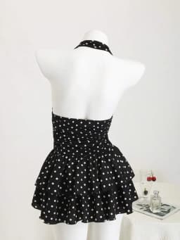 New Street Spicy Girl Digital Printed Design with Neck Hanging, Sleeveless Short, Thin Waist Cake Skirt