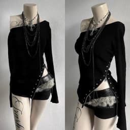 Gothic Y2K Women's Long-Sleeve T-Shirt Sexy Slim Fit Chic Slash Neck Zipper Design Crop Top Rock Punk Hip Hop Women's Streetwear