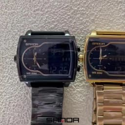 SANDA Top Luxury Men's Quartz Watch Fashion Square Watches Countdown Sports Waterproof Dual Display LED Men's Digital Wristwatch
