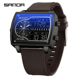 SANDA Top Luxury Men's Quartz Watch Fashion Square Watches Countdown Sports Waterproof Dual Display LED Men's Digital Wristwatch