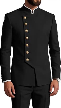 Mandarin Collar 2-Piece Suit Chinese Suit Set for Men Stand Collar Slim Fit Chinese Tunic Suits Jacket Pant Set Wedding