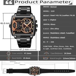 Skmei Mens Multiple Time Zone Sports Watches Fashion Digital Analog Display Waterproof Quartz Wristwatch Led Chrono Alarm Clock