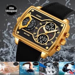 Skmei Mens Multiple Time Zone Sports Watches Fashion Digital Analog Display Waterproof Quartz Wristwatch Led Chrono Alarm Clock