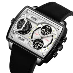 Skmei Mens Multiple Time Zone Sports Watches Fashion Digital Analog Display Waterproof Quartz Wristwatch Led Chrono Alarm Clock