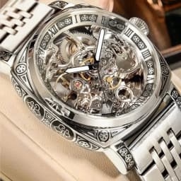 A MEN'S Black Zinc Alloy Business Style Luminous Carved Fully Automatic Tourbillon Hollow Mechanical Watch