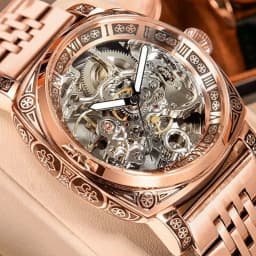 A MEN'S Black Zinc Alloy Business Style Luminous Carved Fully Automatic Tourbillon Hollow Mechanical Watch