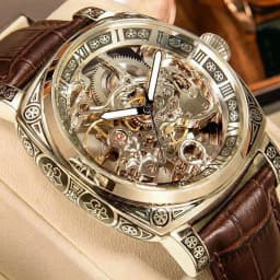 A MEN'S Black Zinc Alloy Business Style Luminous Carved Fully Automatic Tourbillon Hollow Mechanical Watch