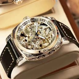 A MEN'S Black Zinc Alloy Business Style Luminous Carved Fully Automatic Tourbillon Hollow Mechanical Watch