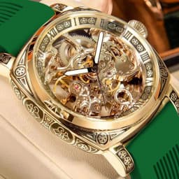 A MEN'S Black Zinc Alloy Business Style Luminous Carved Fully Automatic Tourbillon Hollow Mechanical Watch