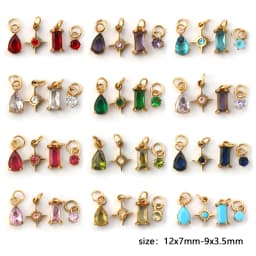 1 Set 304 Stainless Steel Cubic Zirconia Birthstone CharmsGold Plated Mini Pendants for DIY Necklace Jewelry 12x7mm - 9x3.5mm