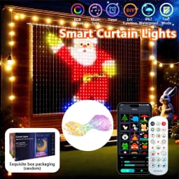 256/400LEDs Smart Curtain Lights Curtain String Lights Dynamic DIY Color Changing Pattern Text APP Remote for Home Party Decor