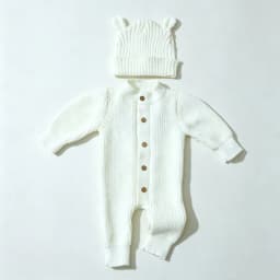 "little baby" Embroidery Knitting Newborn Birth Announcement Outfits Baby Bear Ears Photography Jumpsuit Infant Photo Props-HD