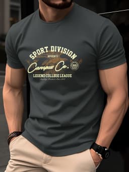 Summer 100% Pure Cotton Men's Fashionable Casual American Retro College Style Printed Loose Round Neck Short Sleeved T-Shirt Top