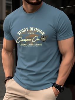 Summer 100% Pure Cotton Men's Fashionable Casual American Retro College Style Printed Loose Round Neck Short Sleeved T-Shirt Top