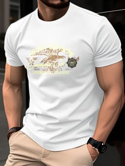 Summer 100% Pure Cotton Men's Fashionable Casual American Retro College Style Printed Loose Round Neck Short Sleeved T-Shirt Top