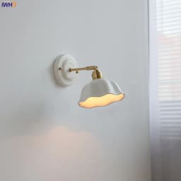 IWHD White Ceramic LED Wall Light Fixtures Copper Arm Socket Bedroom Living Room Beside Lamp Modern Wandlamp Applique Murale