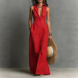 Women Maxi Dress Sleeveless Lapel Collar Button Down Shirt Dress With Pockets Deep V Neck Summer Beach Vacation Long Sundress