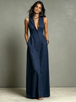 Women Maxi Dress Sleeveless Lapel Collar Button Down Shirt Dress With Pockets Deep V Neck Summer Beach Vacation Long Sundress