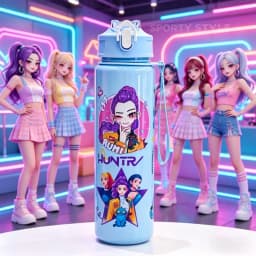 3D Printed Girl Cartoon Water Bottle, Stylish and Durable, Portable with Lanyard, Large Capacity, Leakproof, for All Ages.
