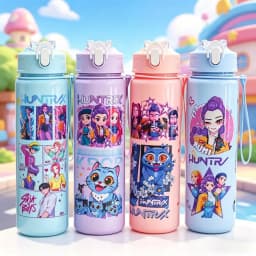 3D Printed Girl Cartoon Water Bottle, Stylish and Durable, Portable with Lanyard, Large Capacity, Leakproof, for All Ages.