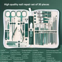 30pcs Professional Stainless Steel Nail Clipper Set Green Nail Tools Manicure Pedicure Set of 30pcs Travel Grooming Kit