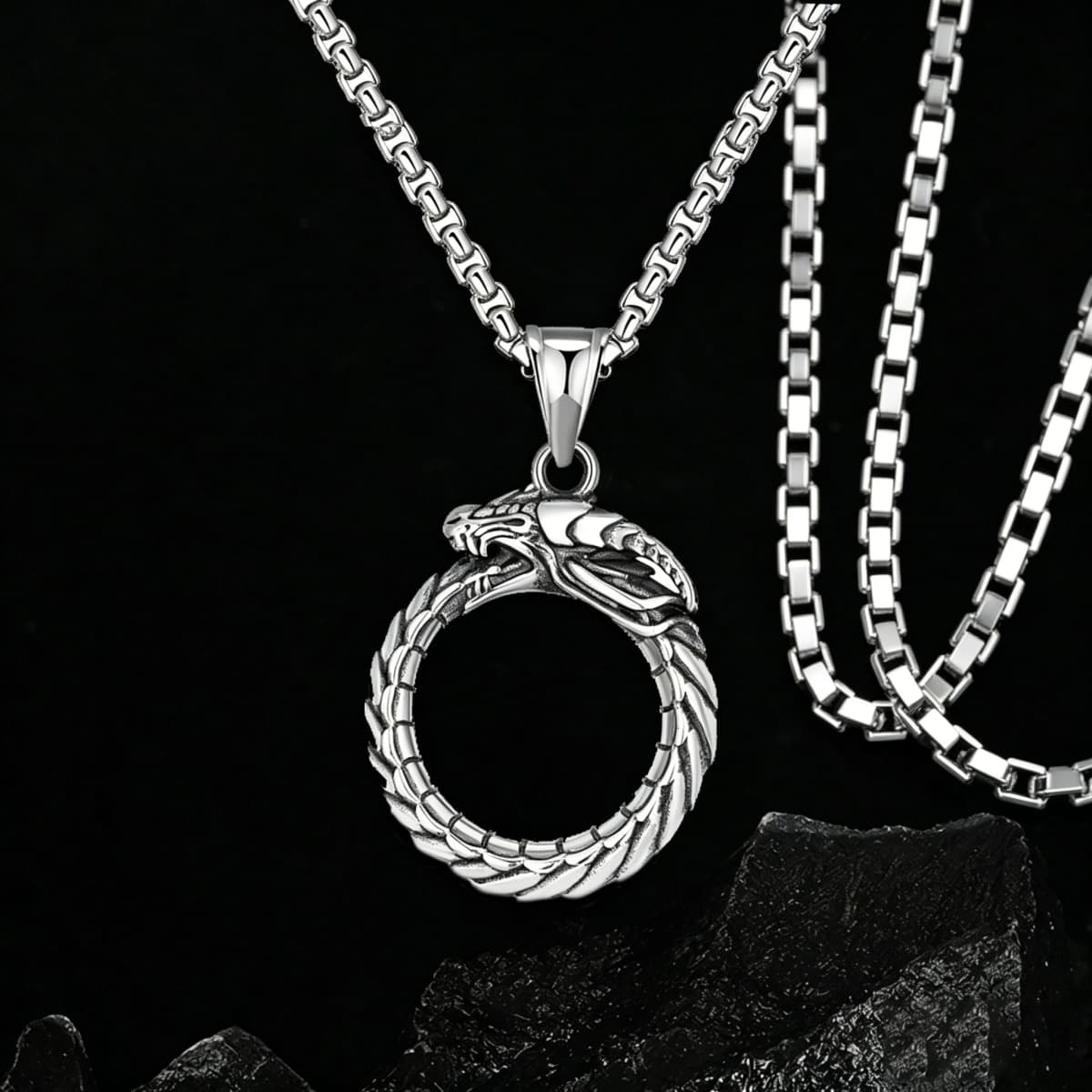 Hip Hop Rock Circular Ring Dragon Necklace For Men Vintage Stainless Steel Chain Silver Color Neck Hippie Jewelry Women Gifts