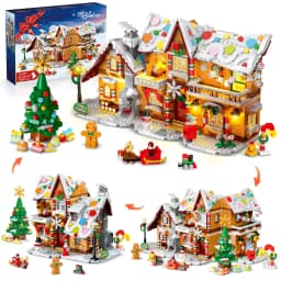 2025 Christmas Gingerbread House Building Toy with LED Light-3 Style Modes Block with Santa Xmas Tree Train for Adults Kids8+