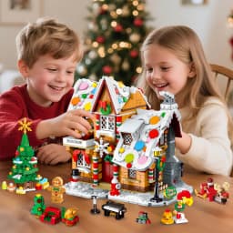 2025 Christmas Gingerbread House Building Toy with LED Light-3 Style Modes Block with Santa Xmas Tree Train for Adults Kids8+