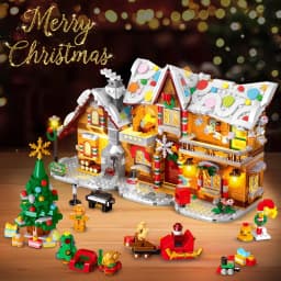 2025 Christmas Gingerbread House Building Toy with LED Light-3 Style Modes Block with Santa Xmas Tree Train for Adults Kids8+