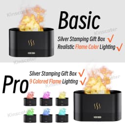 USB Desktop Flame Aroma Diffuser Humidifier 7 Colors Simulation Light Aromatherapy Air Purifier for Bedroom/Essential Oil Set