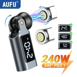 AUFU 9Pin Magnetic Type C Adapter Digital Display PD240W USB C to Type C Micro Male Converter for iPhone 17 Laptop OTG Adapter