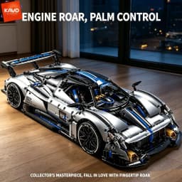 KAVOWORLD 3526pcs Silver Blue Super Sports Car Building Blocks Set 1:8 MOC DIY Assembly Race Car Model Brick STEM Construction Toy Home Decor Ornament Vehicle Display Mechanical Simulation Racing Brick Car Birthday Christmas Gift for Teens