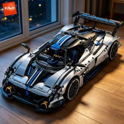 KAVOWORLD 3526pcs Silver Blue Super Sports Car Building Blocks Set 1:8 MOC DIY Assembly Race Car Model Brick STEM Construction Toy Home Decor Ornament Vehicle Display Mechanical Simulation Racing Brick Car Birthday Christmas Gift for Teens