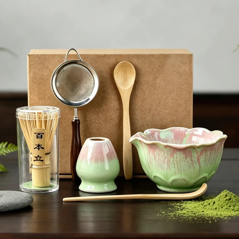 6PCS Japanese Matcha Tea Sets Flower Shaped Matcha Bowl Bamboo Matcha Whisk and Tea Scoop for Tea Lovers Gifts Tea-making Tools