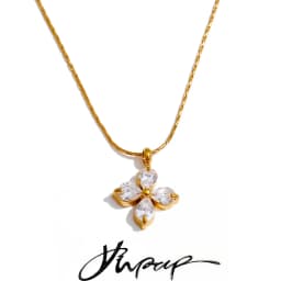 Yhpup Delicate Shiny Cubic Zirconia Flower Pendant Chic Necklace 18K Golden Plated High Quality Fashion PVD Jewelry Waterproof