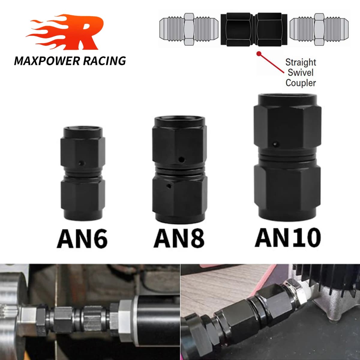Universal AN6 AN8 AN10 Female To Female Union Aluminum Straight Swivel Hose End Fitting Adaptors Anodized Oil Cooler Connectors
