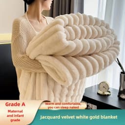 Luxury Soft Faux Rabbit Fur Throw Blanket Fluffy Warm Solid Color Plush Blanket for Sofa Bed Single Double Spring Autumn Plaid
