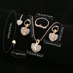 Women's Quartz Watch Gold Luxury Women Ring Necklace Earring Rhinestone Fashion Wristwatch Casual Ladies Watches Jewelry Set 